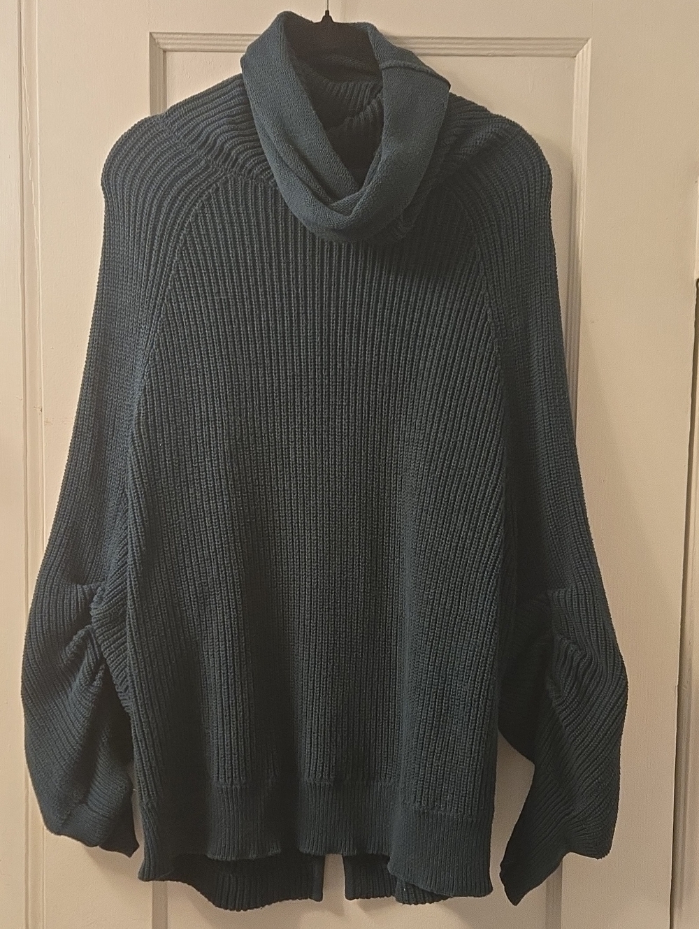 CAbi Deep Teal Ribbed Cowl Neck Sweater